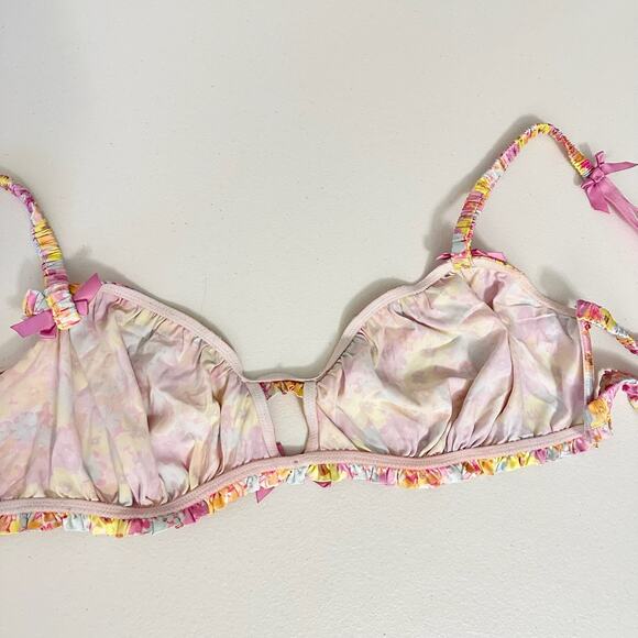 FOR LOVE & LEMONS Pastel Punch Bra Pink Yellow Floral Ruffled Lingerie - Picture 7 of 11